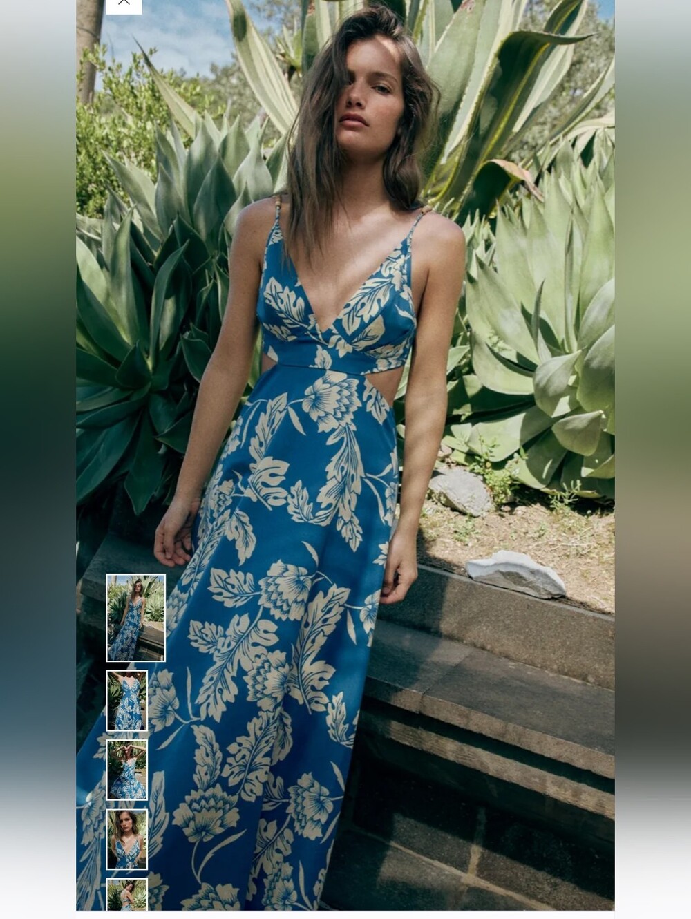 Zara Blue Maxi Dress with Cream Floral Print